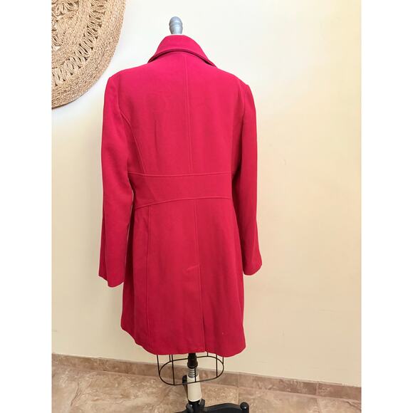 Worthington Red Wool Blend Coat Women’s Medium Long Winter Peacoat Classic Fit - Picture 4 of 8